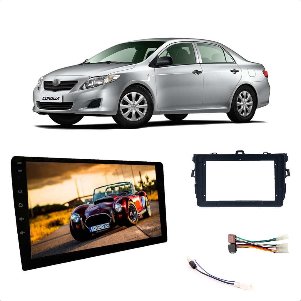 Kit Central Multimídia 2 Din MP5 9 Polegadas HT-9000 Touch Bluetooth + Moldura Corolla 2008 a 2013 + Chicotes