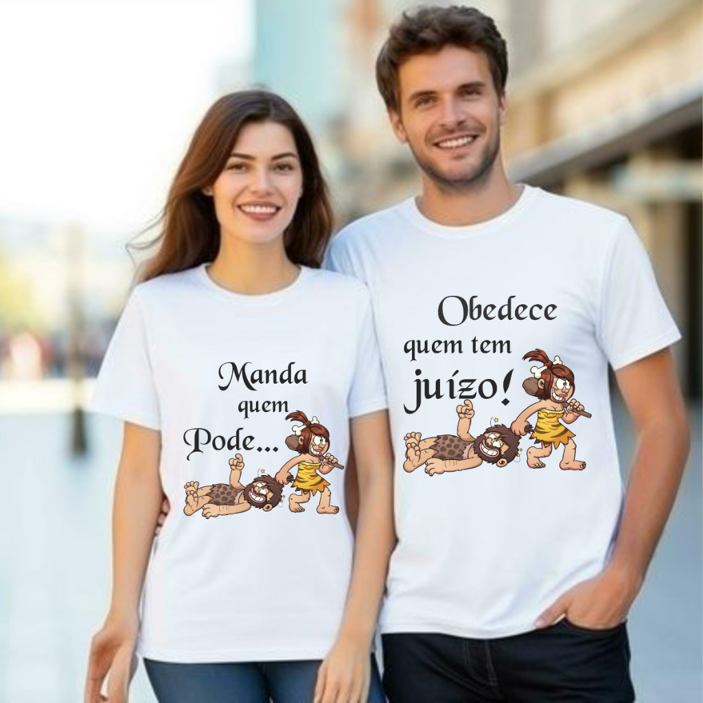 KIT Camiseta casal, namorados, engraçado, manda quem...marido e esposa