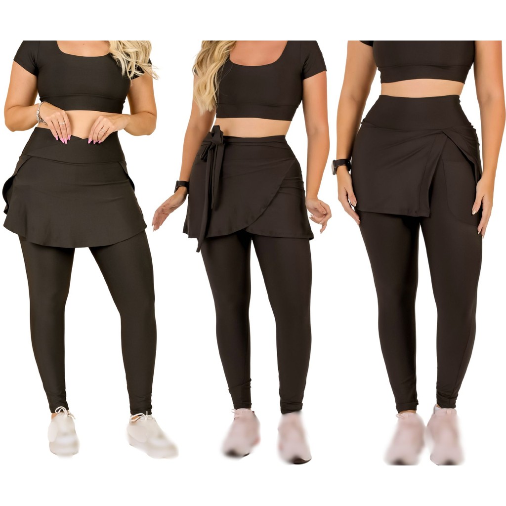 Kit 3 Calças Legging Saia Com Bolso Moda Evangélica Fitness Caminhada  Treino Academia Suplex The Start