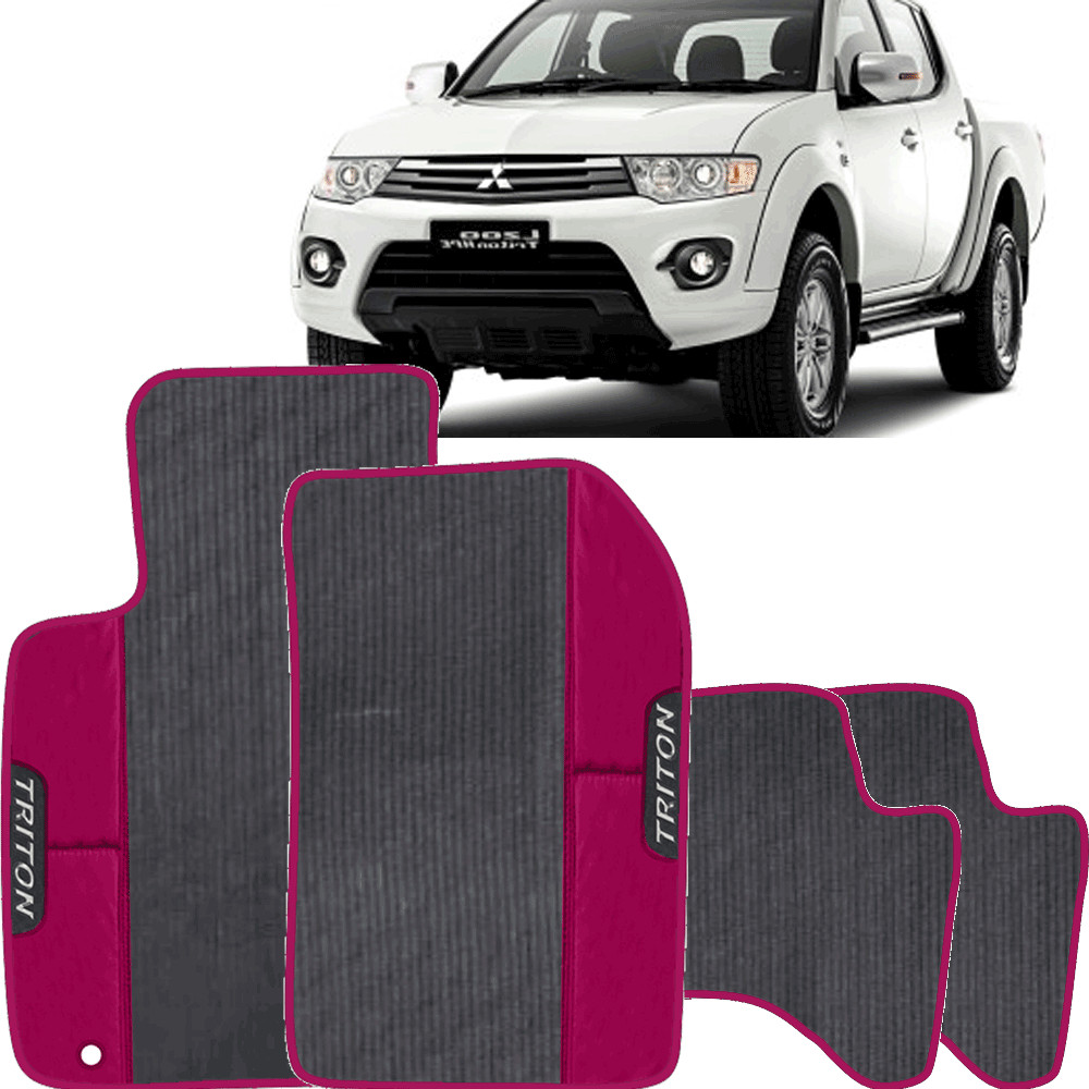 LINDO JOGO TAPETE 4 PEÇAS  AUTOMOTIVO   ROSA Mitsubishi   L200 Triton 2013 a 2018  EMBORRACHADO