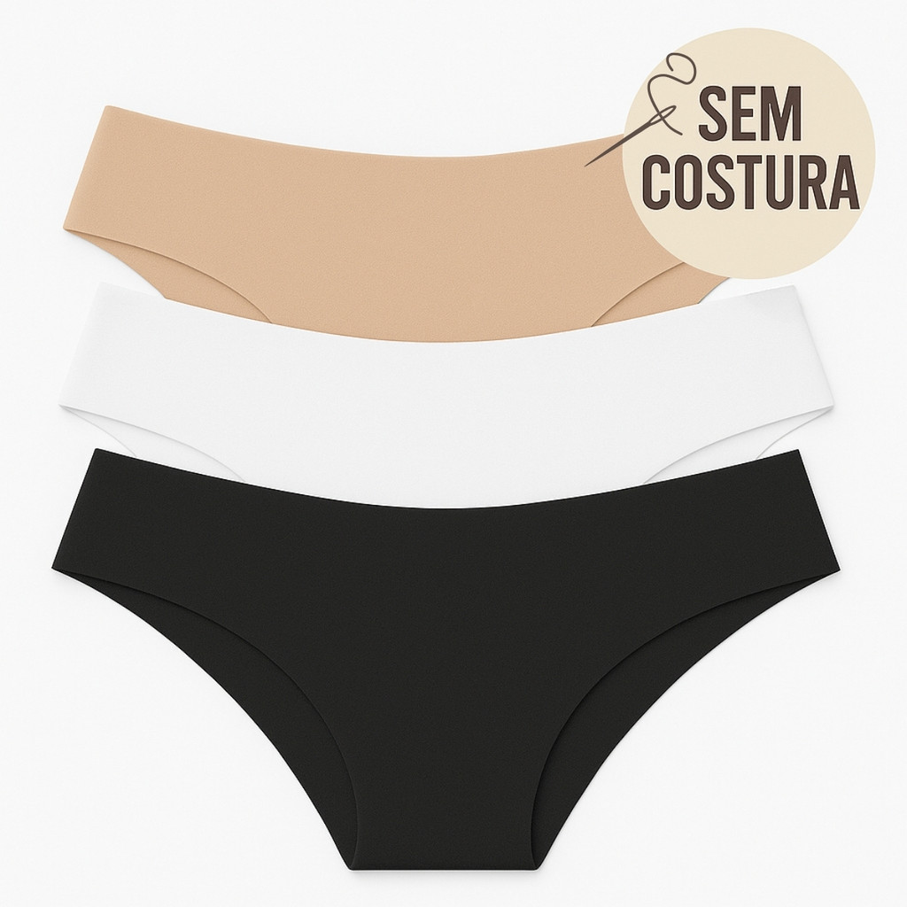 Kit 3 Calcinha Sem Costura Tanga Corte a Laser Calcinha Básica Dia a Dia Não Marca