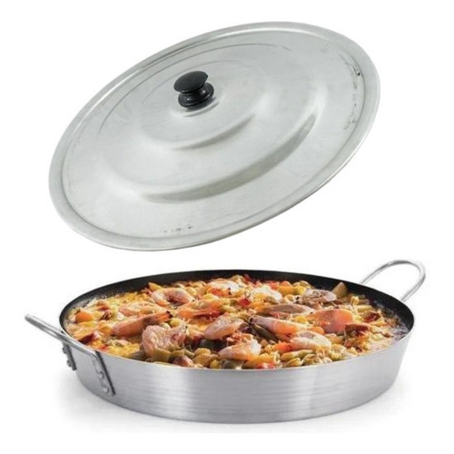 Frigideira Tacho Wok Paella 50cm C/ Tampa Antiaderente