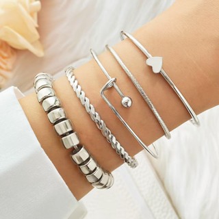 5 pçs/set Conjunto Pulseira Banhada A Prata Contas de Amor Criativa Pulseira Vintage Pulseira de Cordão Elástico Simples em Oferta na Shopee