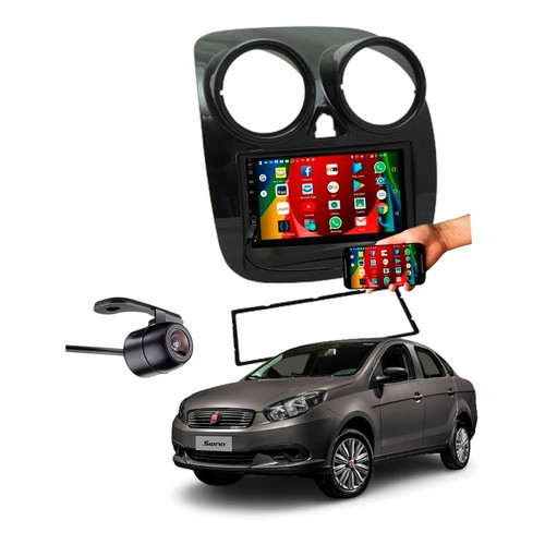 Central Multimidia Grand Siena 2021 Palio Sport Ar redondo Usb BT Fm Espelhamento + Camera de Ré