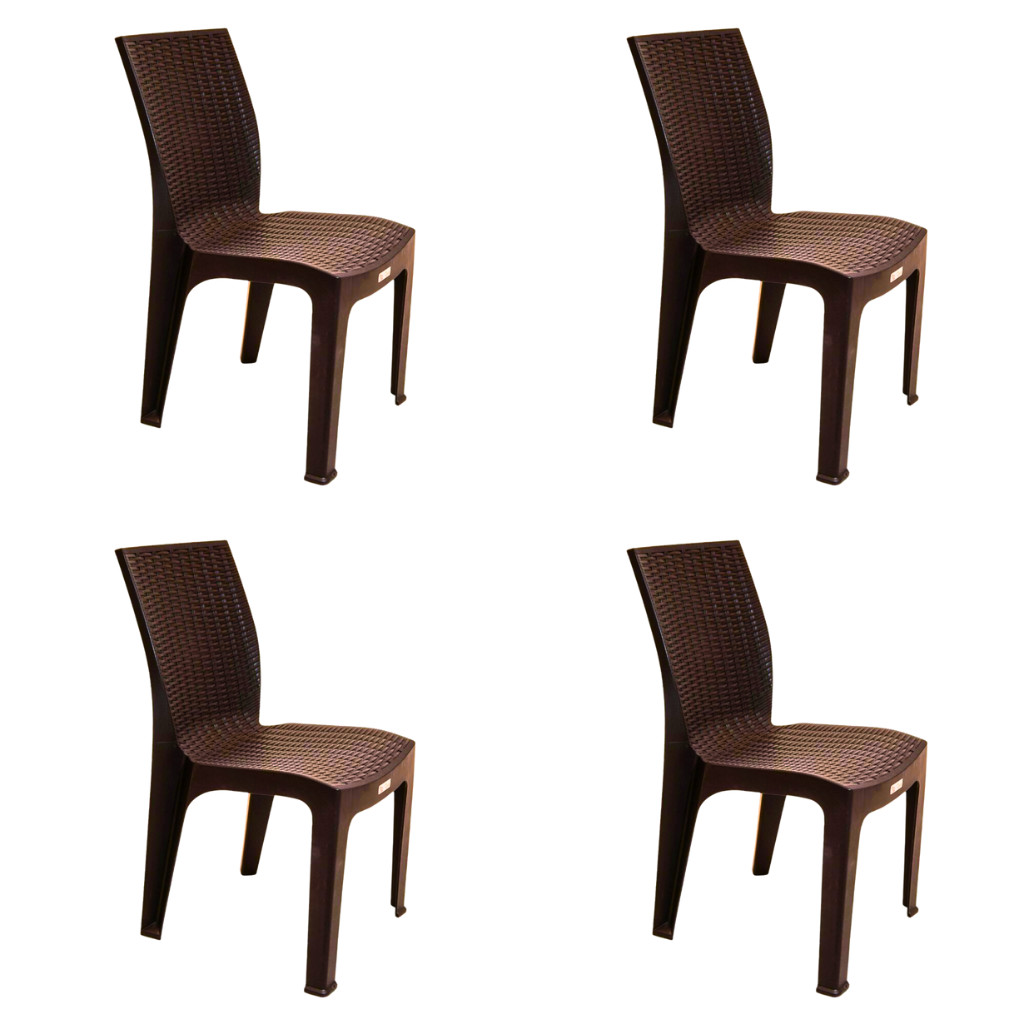Kit 4 Cadeira Plástica Penélope Rattan Sem Braço Máxima Plast Para Ambientes Externos e Internos Capacidade para 182kg