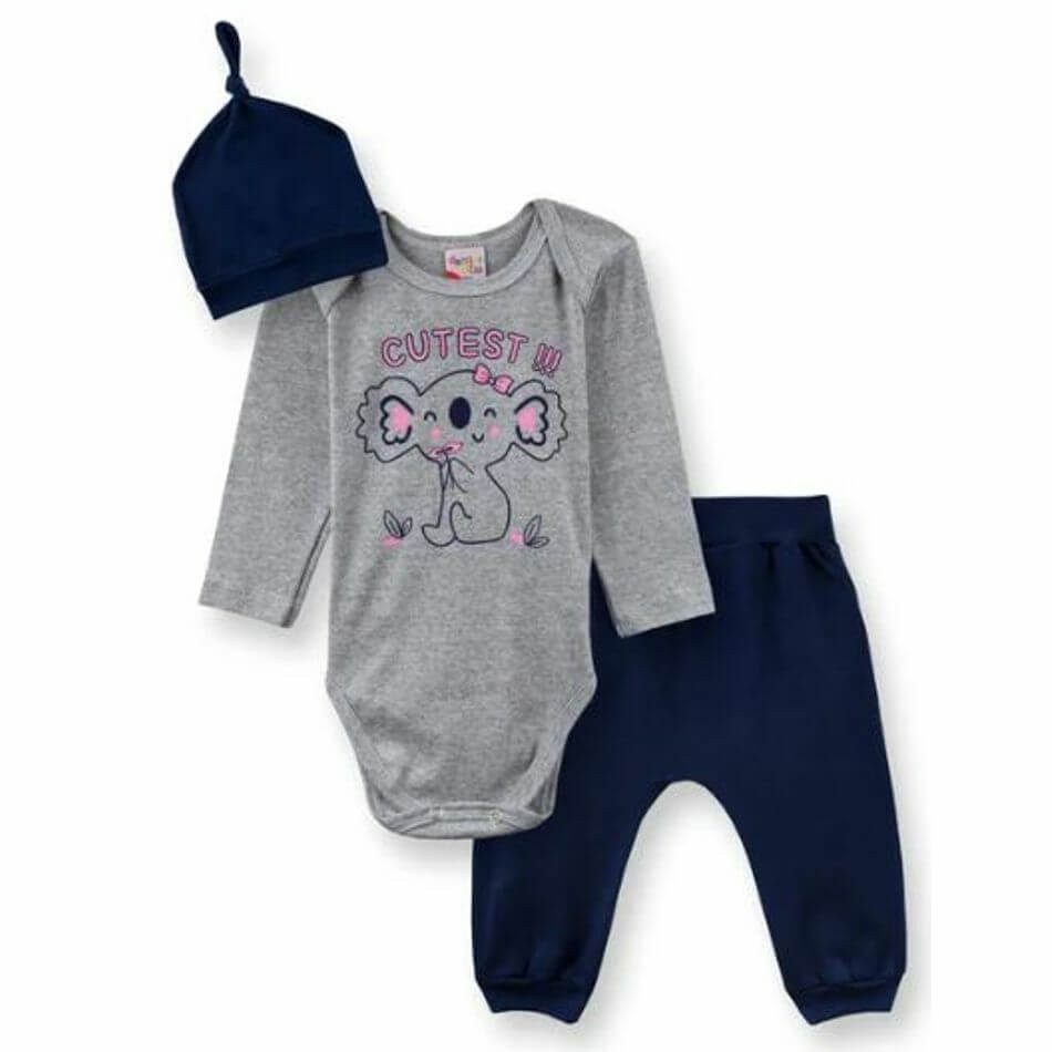 Conjunto Bebê Menina Dengos E Cia Estampa Cutest - 03 Peças