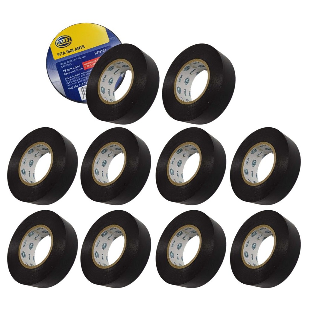 Kit 10 Fita Isolante 19mm 5m Resistente Fogo Umidade Hella - Home & Living