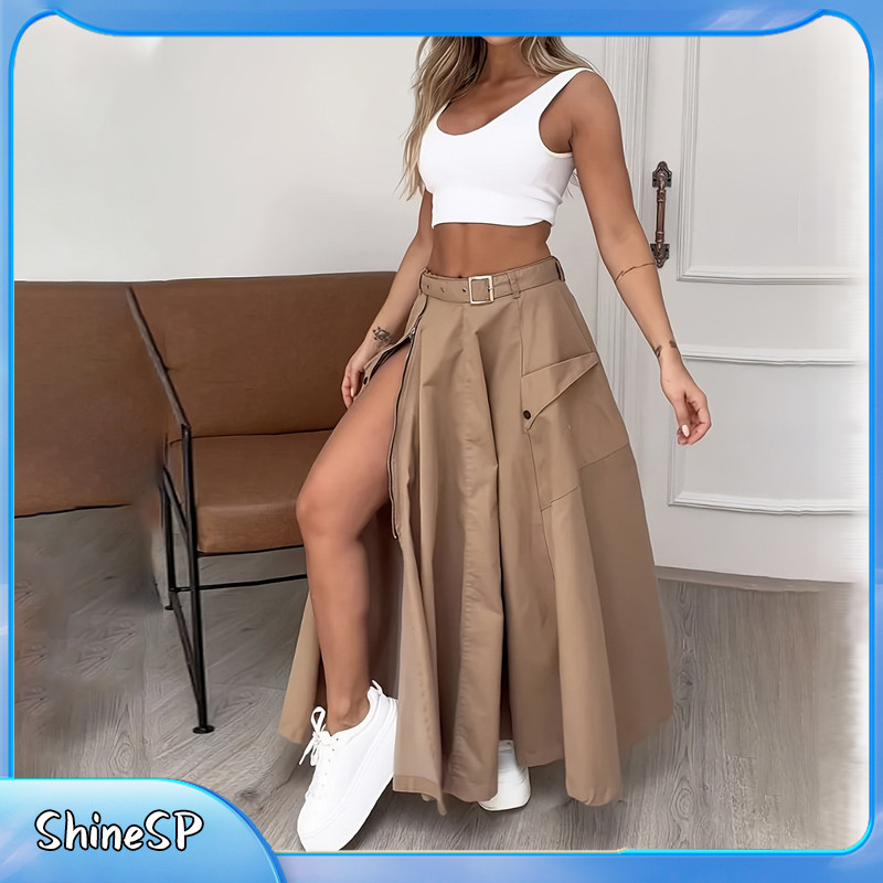 Conjunto Saia Longa Com Fenda E Cropped Ajustável Casual