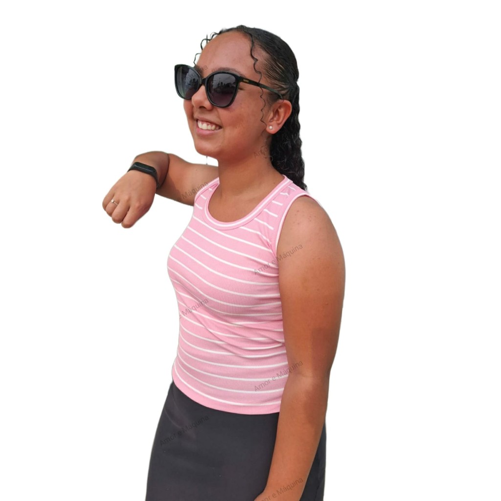 Regata Feminina Canelada Blusinha Básica Dia a Dia Lisa E Listrada Moda Gringa