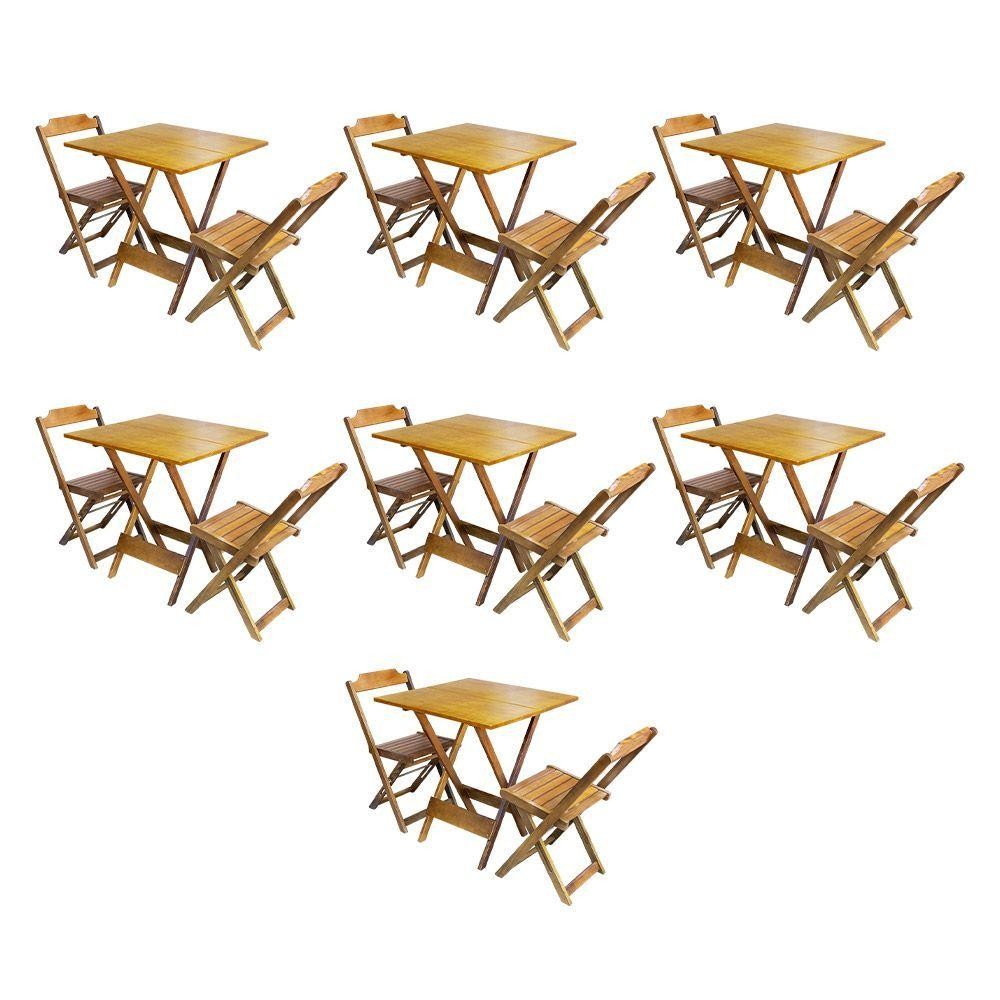 Kit 7 Conjuntos De Mesa Dobravel Com 2 Cadeiras De Madeira 70X70 Para Restaurante E Bar - Mel