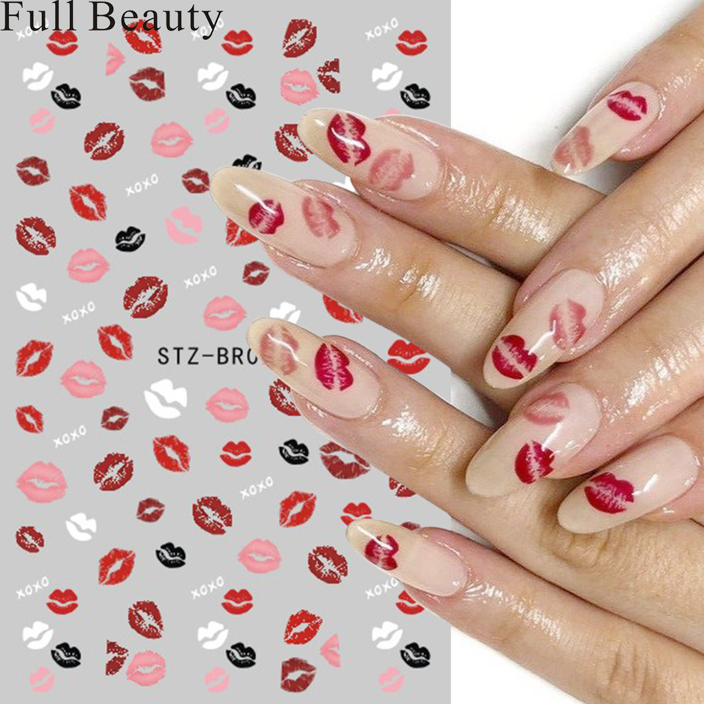 Beleza Completa Cross-Border Novo Estilo Manicure Adesivos Quente Dia dos Namorados Lábios Vermelhos Preto Branco Lip Pr