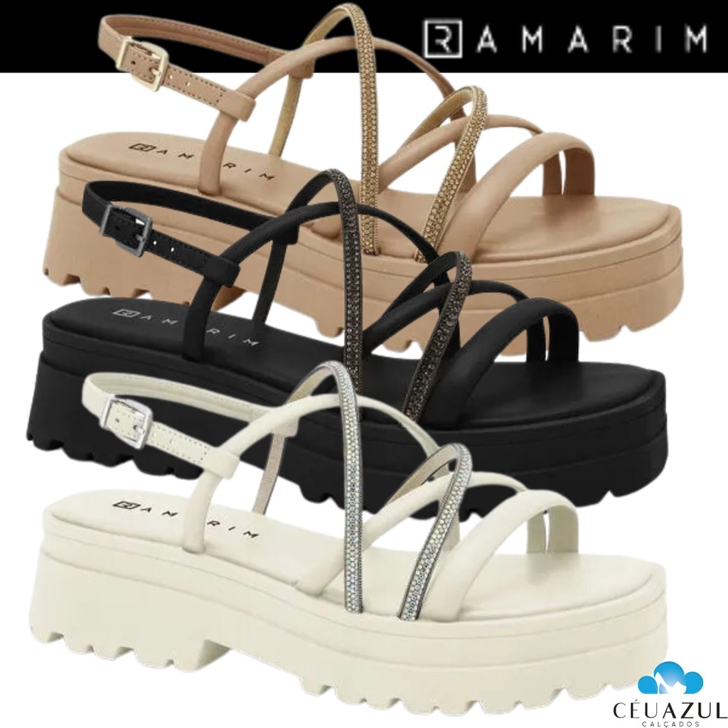 Sandália Flatform Feminina Ramarim Tiras Finas Tratorada Plataforma Brilho Estilosa em Oferta na Shopee