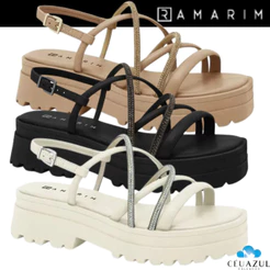 Sandália Flatform Feminina Ramarim Tiras Finas Tratorada Plataforma Brilho Estilosa