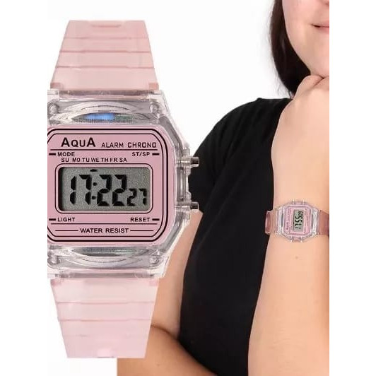 Relógio Digital Aqua Vintage Feminino Modelo Aqua Clássico À Prova D'agua Adulto e Ingfantil Pulseira Transaparente