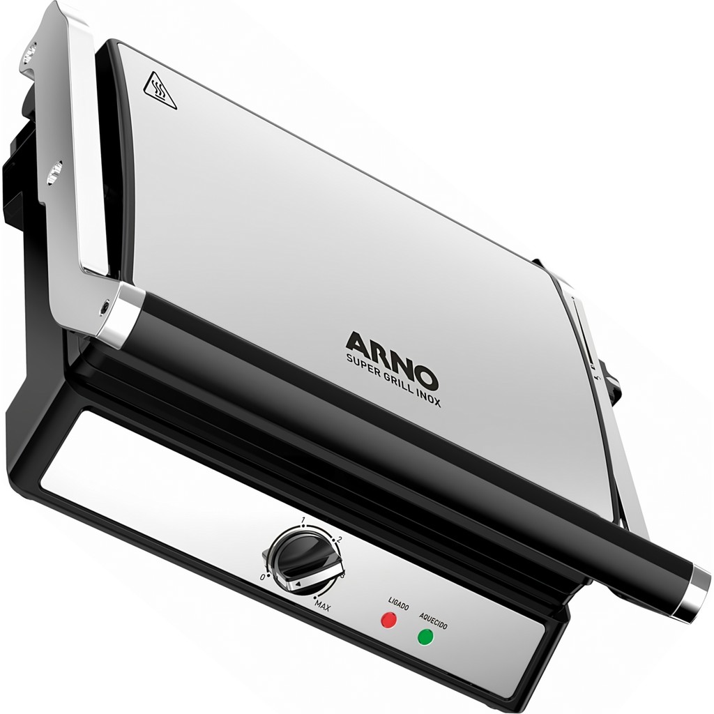Super Grill Arno Inox Antiaderente 1500W Abertura 180 Placas Dupla Função Coletor de Gordura