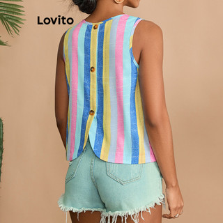 Lovito Blusa feminina Casual com listras arco-íris e botões nas costas LBL19186 em Oferta na Shopee