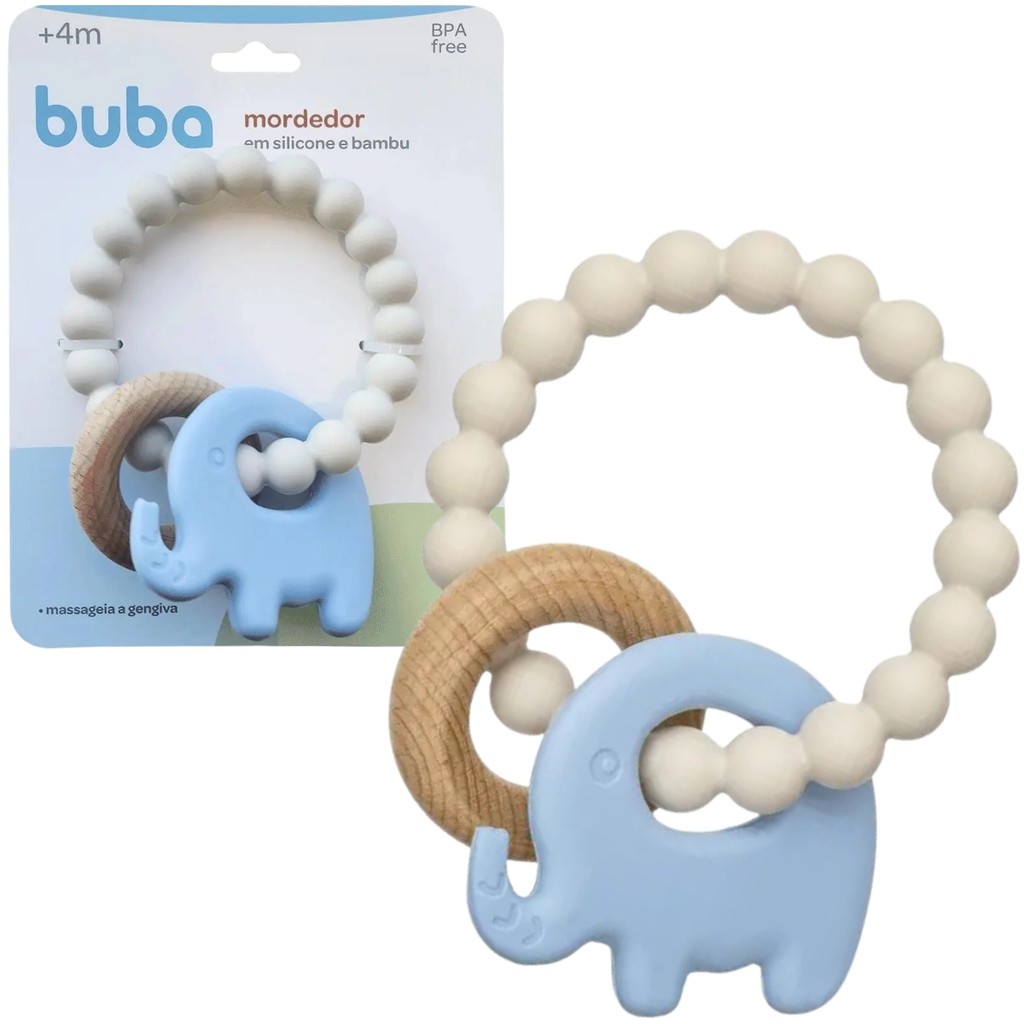 Mordedor em Silicone e Bambu Elefante Azul 18849-BUBA em Oferta na Shopee
