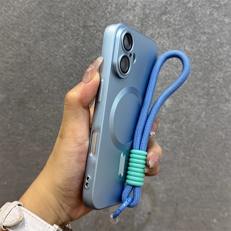 (Com Cordão) iPhone 16 Pro Max 15 14 11 12 13 x XS XR 7 8 Plus Invólucro Fosco Magnético Completo Filme De Lente De Câme