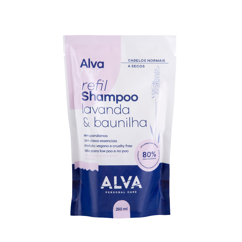 REFIL - Shampoo Cabelos Normais e Secos - Lavanda e Baunilha Vegano 250ml Alva - Beauty