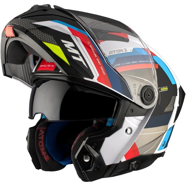 Capacete MT Helmets Atom 2 Bast A0 Pearl Branco Brilho Escamoteável Articulado Robocop.