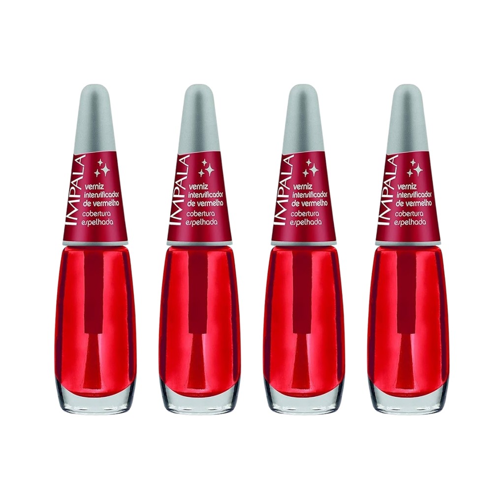 Kit 4 Esmaltes Impala Base Verniz Vermelho Intensificador - Beauty