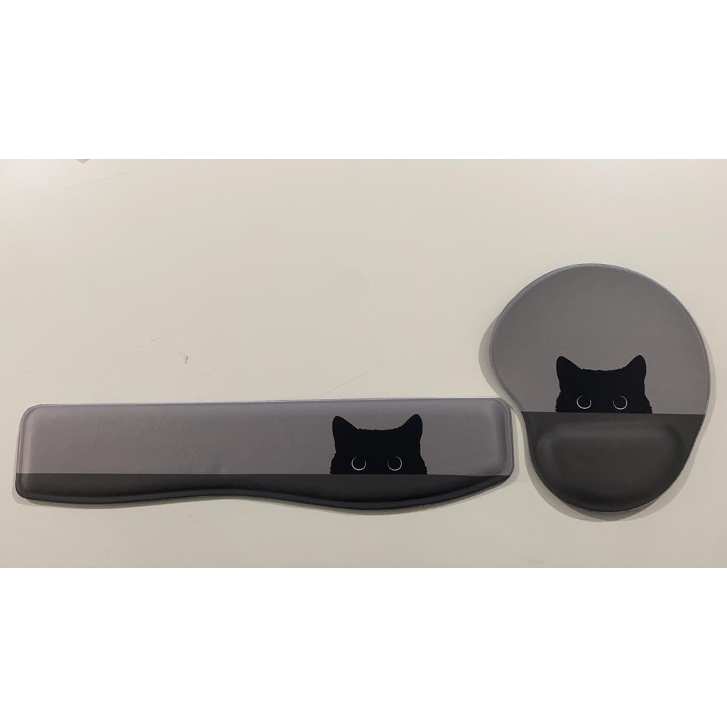 Kit Home Office - Mouse Pad e Apoio Teclado Ergonômico ótima qualidade! - GATINHO PRETO (CINZA) em Oferta na Shopee