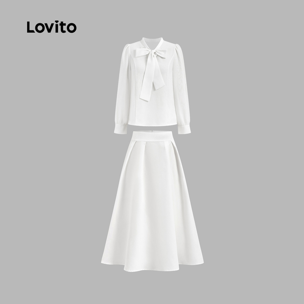 Detalhes do Lovito Tops Ou Calças Elegantes Com Amarração Na Frente, Blusas Ou Calças De Verão/Primavera Para Mulheres LBL23789