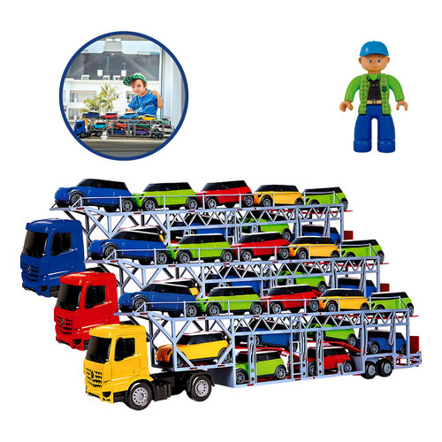 Caminhão Cegonha com 11 carrinhos Infantil completo Brinquedo Caminhão Transcar 80cm Infantil