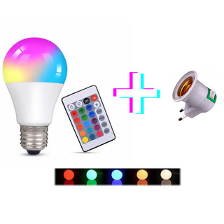 Lampada e Suporte Cromoterapia 16 Cores Controle Remoto