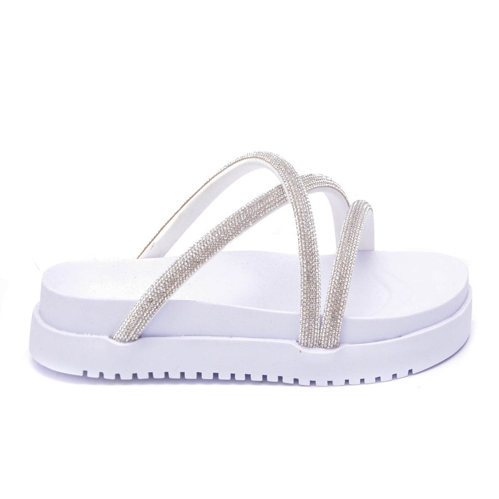 Birken Papete Feminina Sandalia Plataforma Flat Brilho Strass Leve Macia Confortável Promoção