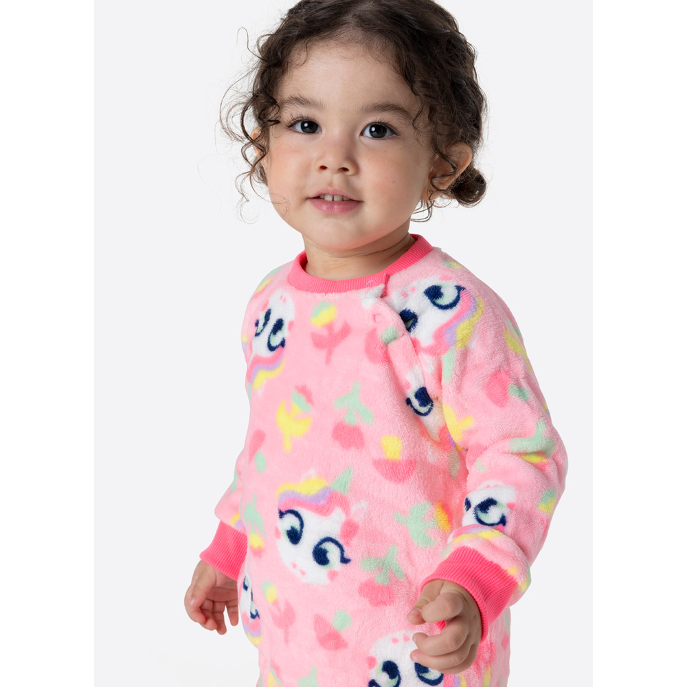 Pijama Infantil Menina Blusa Manga Longa Soft e Calça 2 Peças Bebê Unicórnio Encantado Puket