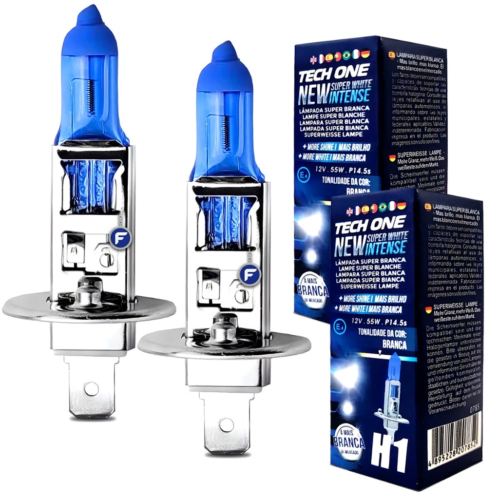 Par Lampada Super Branca H1 Farol Automotivo Carro Faróis Tipo Xenon 12v 55w Techone 8500k