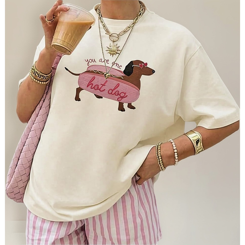 Camiseta Blusa Feminina  Algodão Cachorro Salsicha Hot Dog