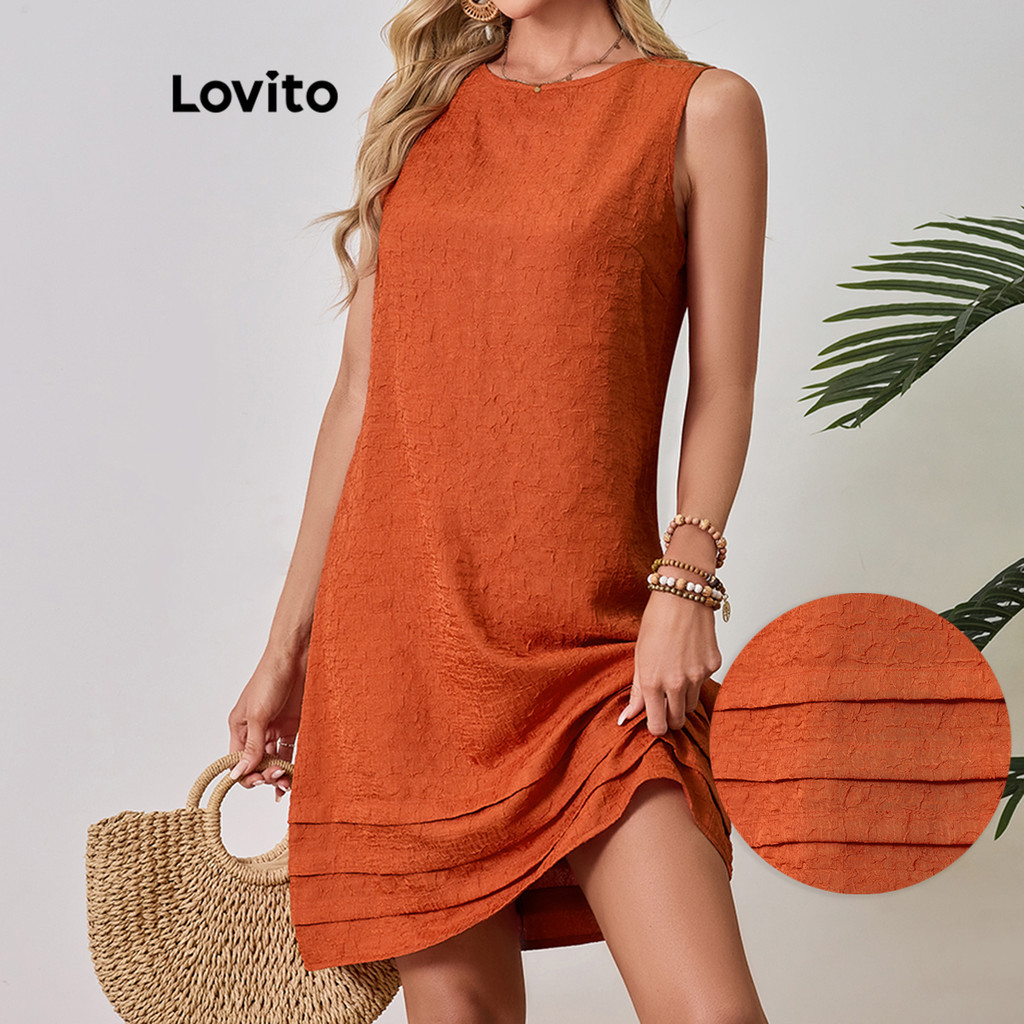 Lovito Vestido casual simples plissado para mulheres LBL20133