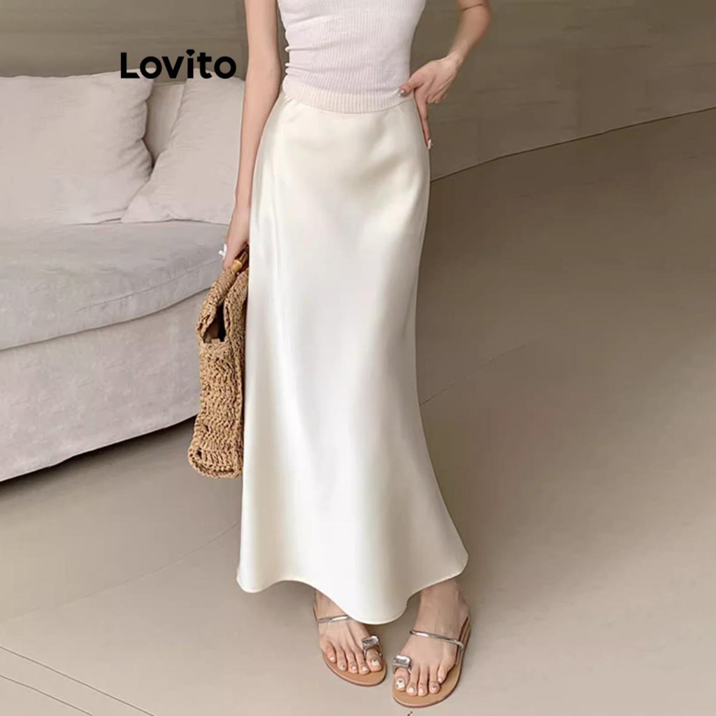 Lovito Saias Elegantes Saias Básicas Lisas Para Mulheres LNE57725 - Women Clothes