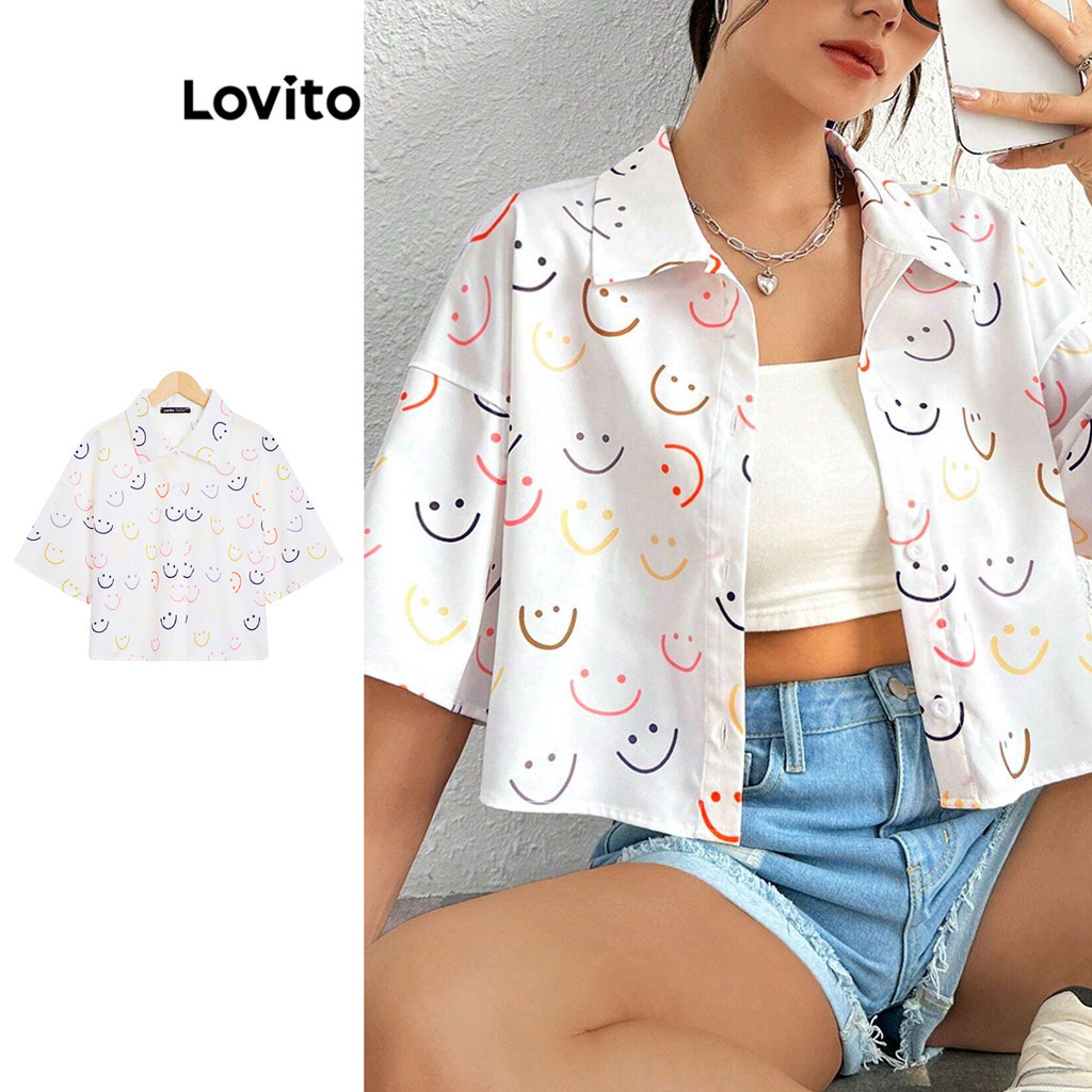 Lovito Blusa casual com estampa de botões para mulheres L106AD179 - Women Clothes