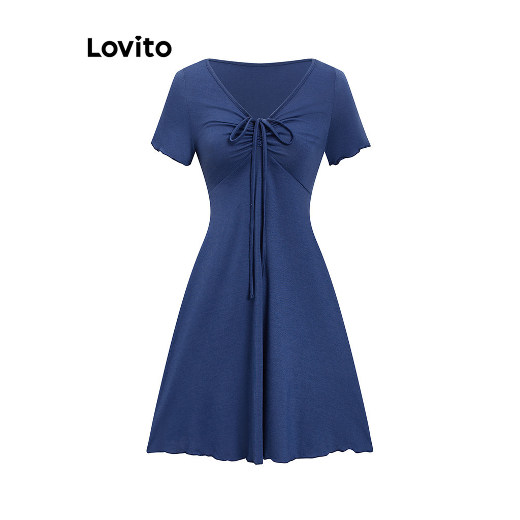 Lovito Vestido elegante liso com cordão para mulheres L108ED965 - Women Clothes