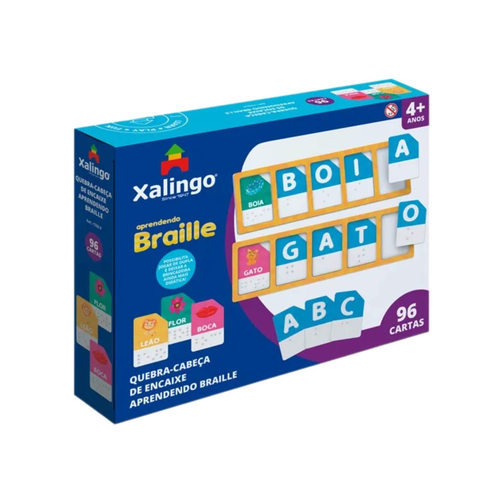 Detalhes do Jogo Infantil Quebra-Cabeça de Encaixe Aprendendo Braille 96 Cartas Xalingo - 17609