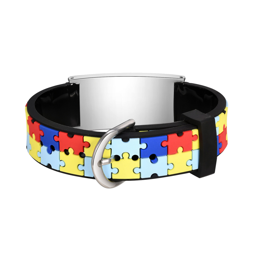 Pulseira Infantil De Autismo Personalizada Vnox, De Aço Inoxidável Com Nome De Escultura E Quebra-Cabeça · foto 2