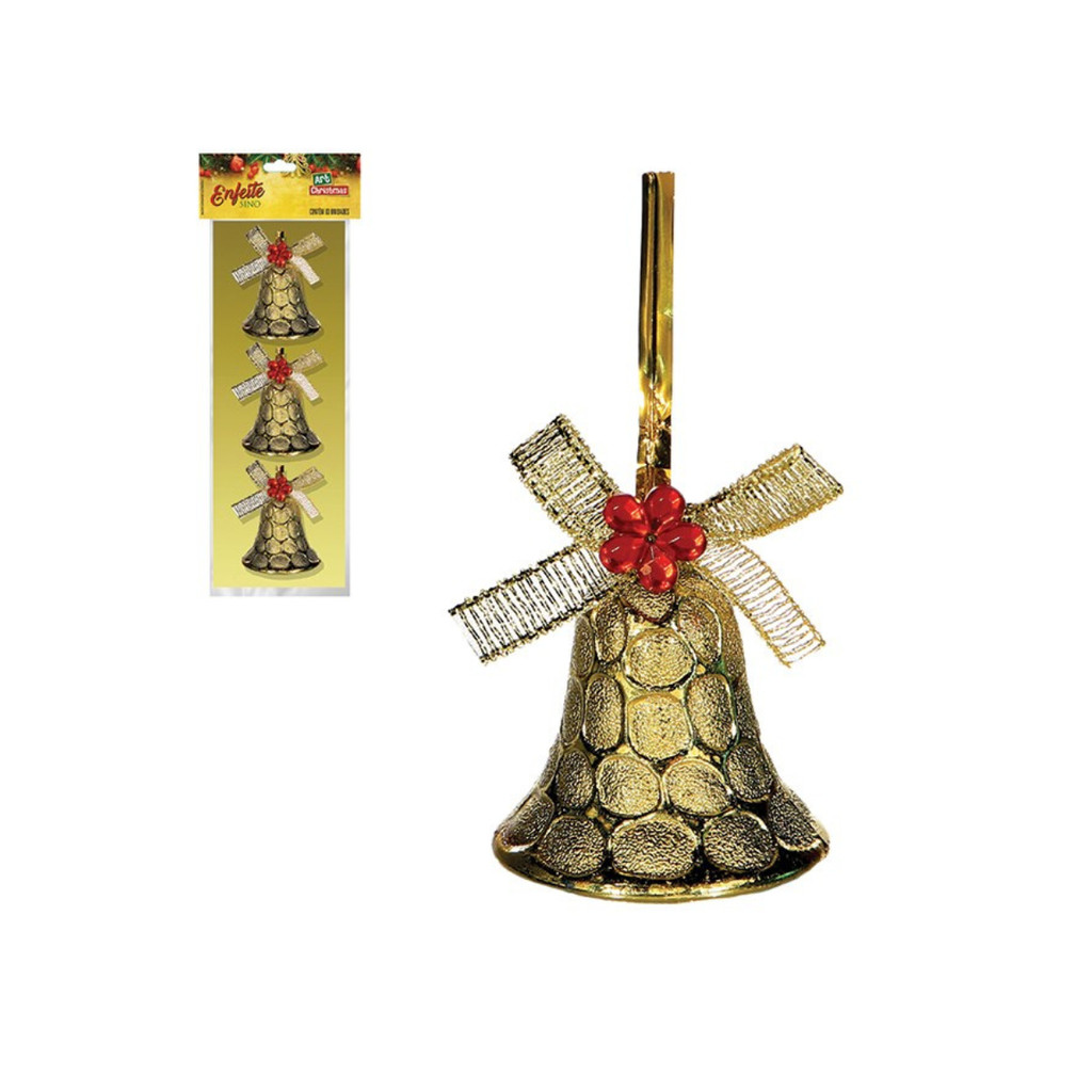 Kit 3 Sinos Pendente Árvore de Natal 3,5cm