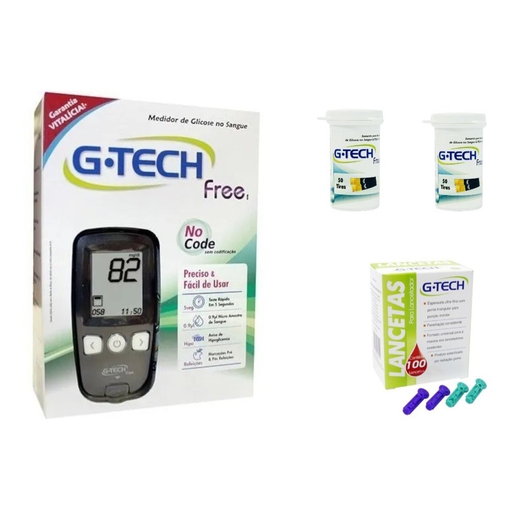 Medidor De Glicose Free + 110 Tiras + 110 Lancetas