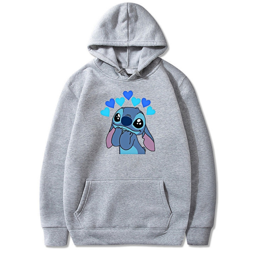 Moletom Canguru Stitch Desenho Personagem Lilo e Stitch Fofo Corações Blusa de Frio Casaco Premium Alta Qualidade