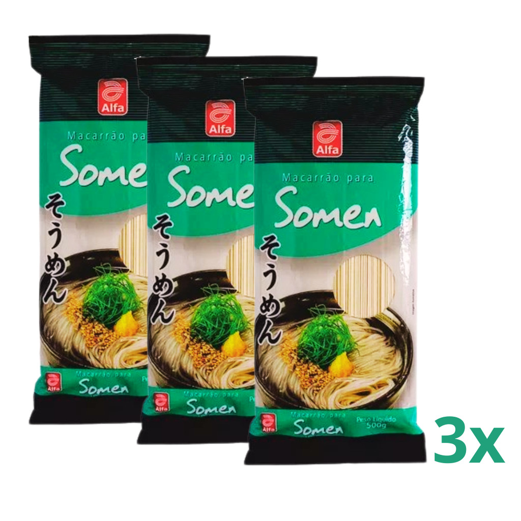 3X Pacotes de Macarrão Oriental Somen 500g Alfa