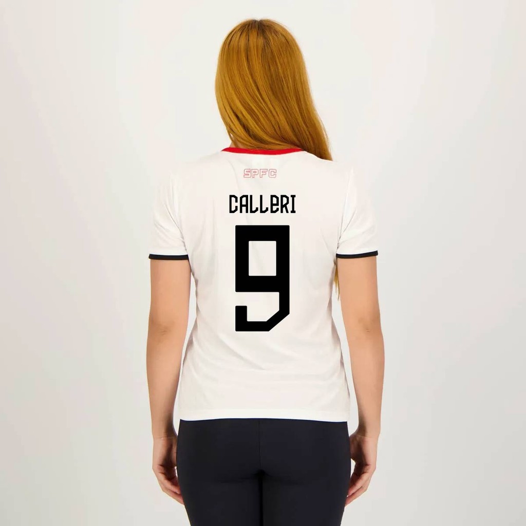 Camisa São Paulo Calleri 9 Stencil Feminina Branca - Sports & Outdoors