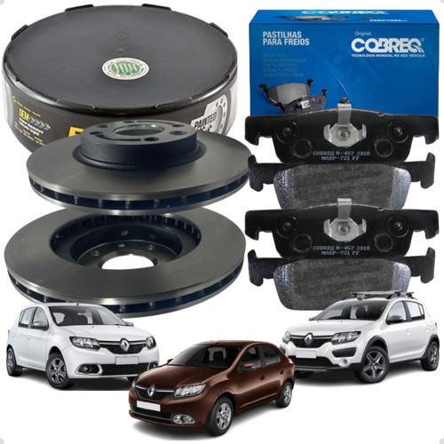 Kit Discos + Pastilhas Dianteiras Logan Sandero 1.0 1.6