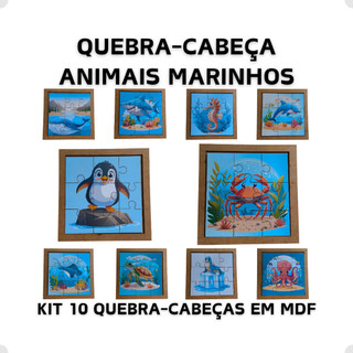 Kit Quebra Cabeça Infantil Animais Educativo Mdf Madeira Jogo Pedagógico Lúdico Autismo Montessori