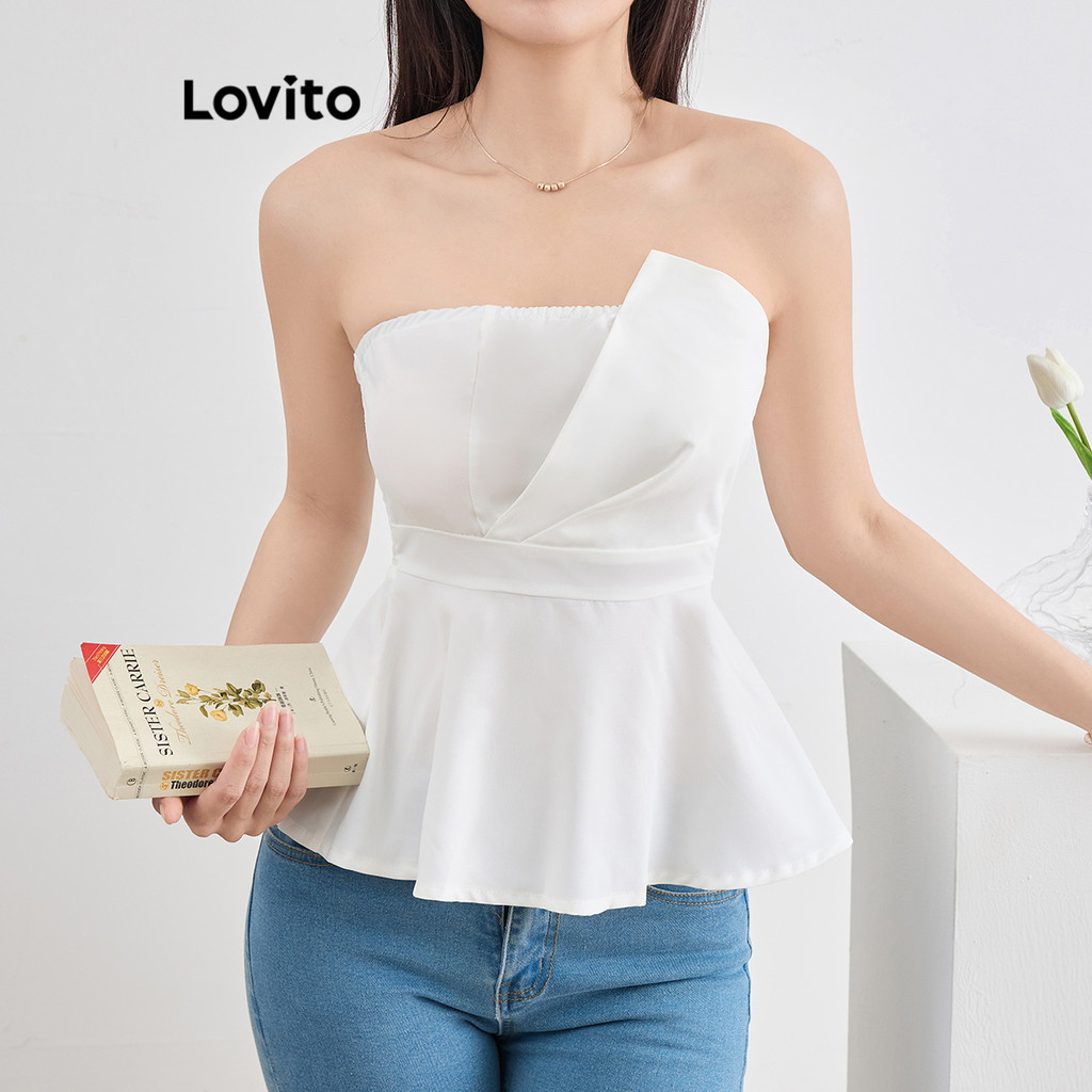 Lovito Regata Elegante Lisa Assimétrica Regata Para Mulheres L108ED1032 em Oferta na Shopee