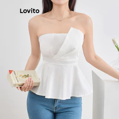 Lovito Regata Elegante Lisa Assimétrica Regata Tomara que Caia Para Mulheres L108ED1032