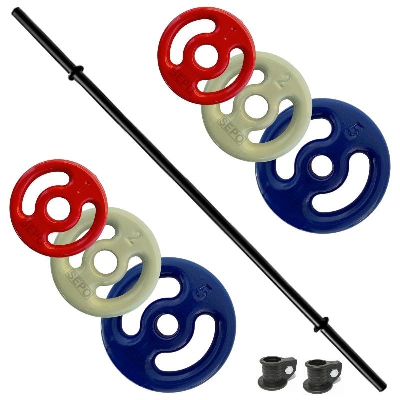 Kit Musculação 16kg Anilhas Emborrachadas + Barra Polipump Academia
