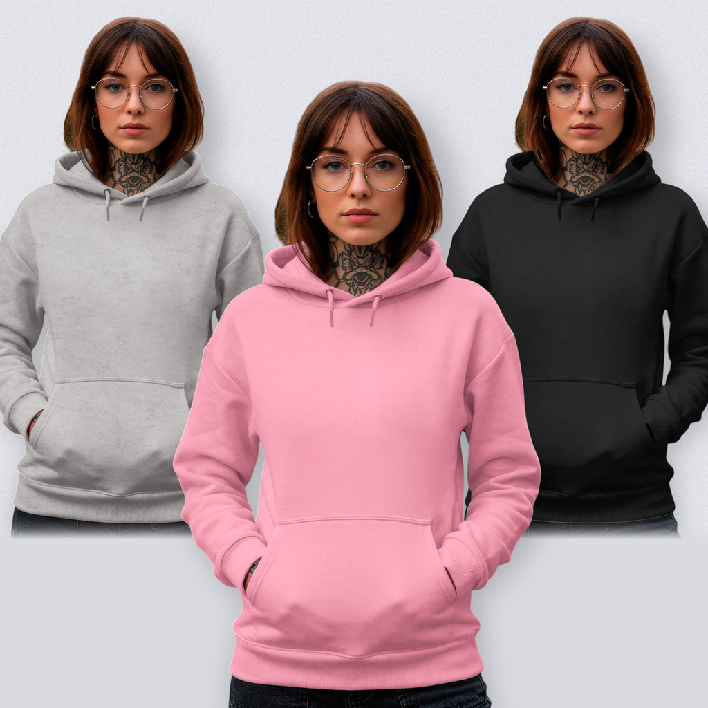 Kit 3 Blusa Moletom Feminino Canguru Capuz Adulto Liso Sem Estampa Confortável Quentinho